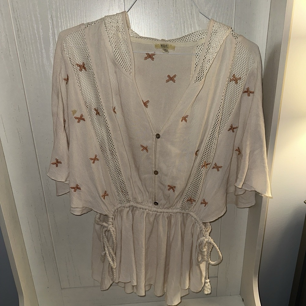 Kori America Womens Beach Pool Hooded Cover-Up Size Medium Beige FLAW